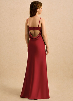 Azazie Mirabella Girls Formal Flower Girl Dresses Pomegranate Sheath Sweetheart Neckline Stretch Satin Dress image1