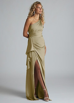 Azazie Maive Robes de demoiselle d'honneur Robe Fourreau en Satin extensible Rayé Vert Mousse image9