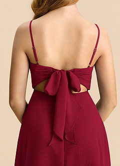 Azazie Shale Vestido de Borgoña de Gasa de Corte en A con Lazo image6