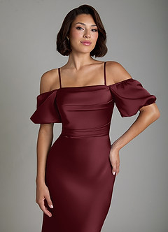 Azazie Lea Brudtärnklänningar Klänning av Sjöjungfru i Stretch Satin Off the shoulder Cabernet Konvertibel image3