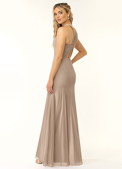 Azazie Rue Bridesmaid Dresses Taupe A-Line Halter Chiffon Dress image4