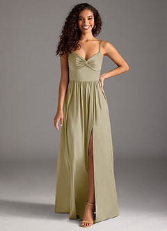 Azazie Zeya Robes de demoiselle d'honneur Robe Trapèze en Satin extensible Plissée Vert Mousse image8