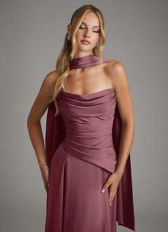 Azazie Gabriela Bridesmaid Dresses Desert Rose A-Line Corset Stretch Satin Dress image5