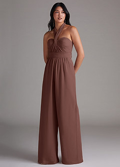 Azazie Lamara Bridesmaid Dresses Espresso Off the Shoulder Chiffon Convertible Jumpsuit image8