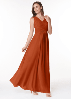 Azazie Flora Bridesmaid Dresses Burnt Orange A-Line Pleated Chiffon Dress image4