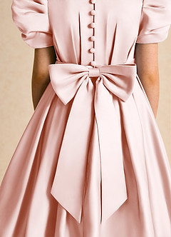 Azazie Miriam Flower Girl Dresses Blushing Pink Ball-Gown Pleated Matte Satin Dress image9