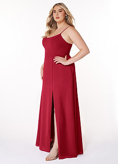 Azazie Moira Brautjungfernkleider A-Linie Schaufel Chiffon Kleid Scharlachrot image10