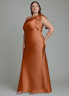 Azazie Yuanna Bridesmaid Dresses Copper Mermaid One Shoulder Stretch Satin Dress image12
