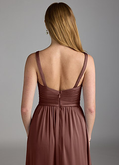 Azazie Chanel Bridesmaid Dresses Espresso A-Line Pleated Stretch Satin Dress image4