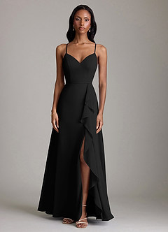 Azazie Naeem Vestidos de damas de honor Vestido de Negro de Gasa de Corte en A con Cuello en V fruncido image3