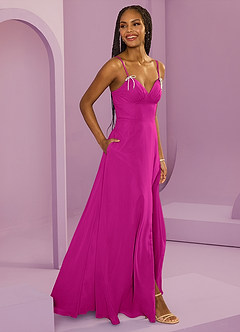 Barbie ♥ Azazie Bridesmaid Dresses Fuchsia A-Line with Pockets Chiffon Dress image9