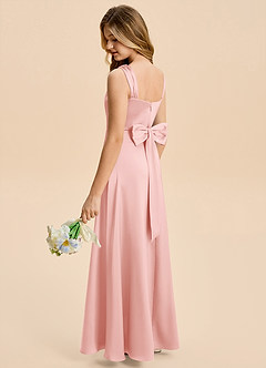 Azazie Kiki Junior Powder Pink A-Line Bow Stretch Satin Dress image6