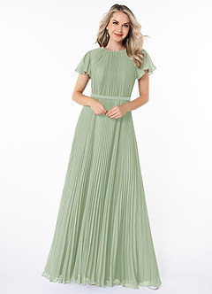 Azazie Kara Bescheidene Brautjungfernkleider A-Linie Plissee Chiffon Bodenlänge Kleid image4