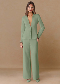 Elara Dusty Sage Extreme-Plunge Refined Weave 2-Piece Suit