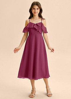 Azazie Kamilla Junior Abito A-Line in Chiffon a Spalla Scoperta Gelso image6