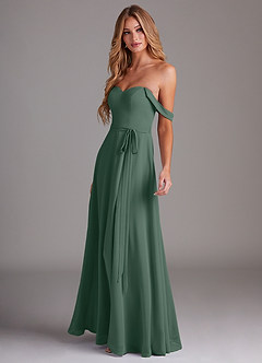 Azazie Aaron Bridesmaid Dresses Sea Moss A-Line Off the Shoulder Chiffon Convertible Dress image5