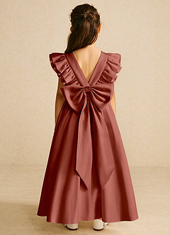Azazie Piglette Flower Girl Dresses Auburn A-Line Bow Matte Satin Dress image1