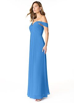 Azazie Kaitlynn Bridesmaid Dresses Blue Jay Empire Ruched Chiffon Convertible Dress image4