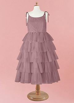 Barbie ♥ Azazie vestidos de niña de las flores Vestido de Rosa Polvorienta de Tul de Corte En A con Tirante Espagueti image10