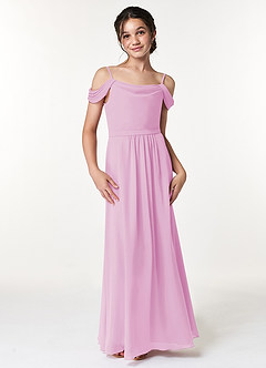 Azazie Alivia Junior Candy Pink A-Line Off the Shoulder Chiffon Dress image4