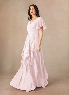 Azazie Watson Final Sale Blushing Pink A-Line V-Neck Chiffon Dress image2