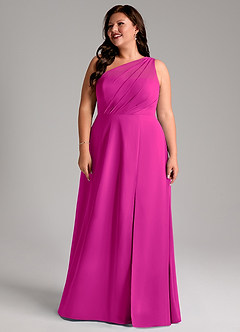 Azazie Phaedra Bridesmaid Dresses Fuchsia A-Line One Shoulder Chiffon Dress image14
