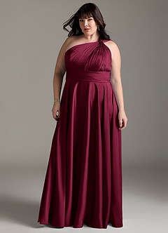Azazie Charlize Bridesmaid Dresses Burgundy A-Line One Shoulder Stretch Satin Dress image5