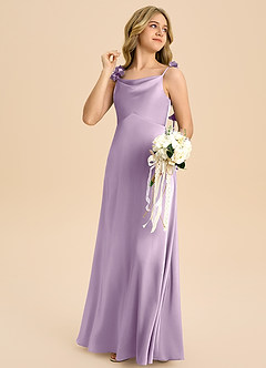 Azazie Gumdrop Junior Vestido de Lila Esmerilada de Satén Elástico de Imperio con Plisado image4