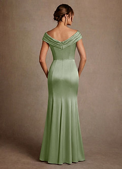 Azazie Aberdeen Mère de la mariée Robes Robe Fourreau en Satin extensible Plissée Vert Sauge image2