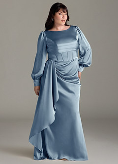 Azazie Raye Bridesmaid Dresses Dusty Blue Mermaid Long Sleeve Stretch Satin Dress image9