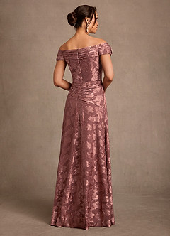 Azazie Bernadette Moeder van de bruid jurken A-Lijn Jurk van Bloemen Burn-out Off the Shoulder Woestijnroos image3