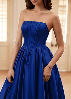 Seraphina Blue A-line Boned Corset Satin Prom Dress image5
