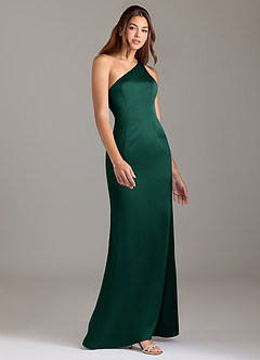 Azazie Arleth Bridesmaid Dresses Emerald A-Line One Shoulder Stretch Satin Dress image4