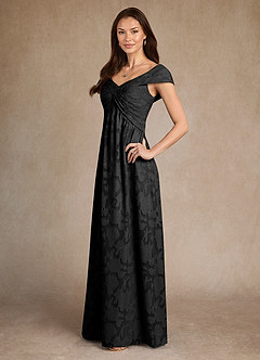 Azazie Myrtle Mother of the Bride Dresses Black A-Line Pleated Floral Burnout Dress image3
