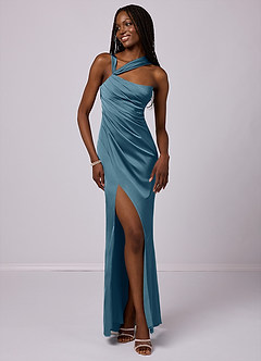 Barbie ♥ Azazie Brautjungfernkleider Meerjungfrau-Linie One-Shoulder Stretch-Satin Kleid Bermudablau image3