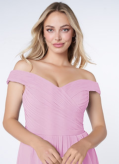 Azazie Audrianna Robes de demoiselle d'honneur Robe Trapèze Convertible en Mousseline de soie Schulterfrei gerafft Rose Bonbon image5