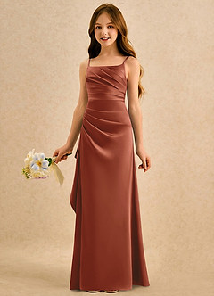Azazie Cannoli Girls Formal Blomsterpigekjoler A-Line Plisseret Mat satin Gulv-længde Kjole image5
