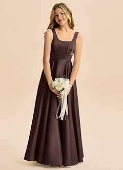 Azazie Gabby Junior Linia A Pofałdowany Satyna elastyczna Długość podłogi Młodsza druhna Sukienka image1