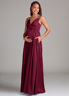 Azazie Emree Maternity Bridesmaid Dresses A-Line Stretch Satin Floor-Length Dress with Pockets image3
