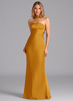 Azazie Lusinda Bridesmaid Dresses Butterscotch Mermaid Strapless Stretch Satin Dress image4