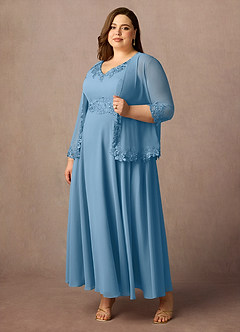 Azazie Devana Kleider für die Brautmutter A-Linie Pailletten Chiffon Kleid Stahlblau image10