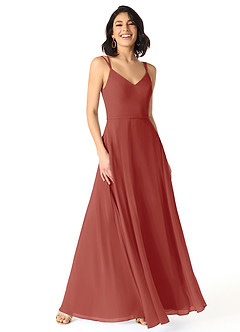 Azazie Janine Bridesmaid Dresses Terracotta A-Line V-Neck Chiffon Dress image1