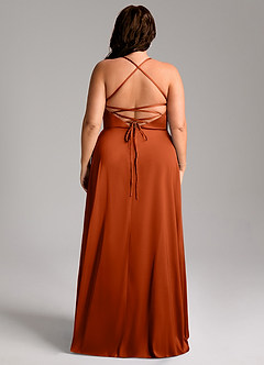 Azazie Mei Bridesmaid Dresses Paprika A-Line V-Neck Stretch Satin Dress image8