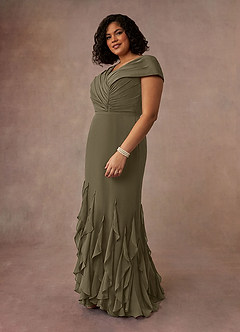 Azazie Bailora vestidos de madre de la novia Vestido de Verde Sauce de Gasa de Sirena con Volante image7