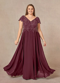Azazie Eleanor vestidos de madre de la novia Vestido de Cabernet de Gasa de Corte En A con Lentejuela image7