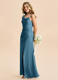 Azazie Abby Junior Robe Trapèze en Satin extensible Plissée Bermude image3