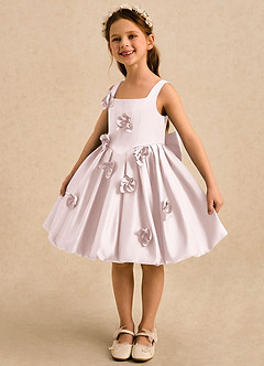 Azazie Lillian vestidos de niña de las flores Vestido Rosa Rubor de Satin Mate de Vestido de princesa con Plisado image1