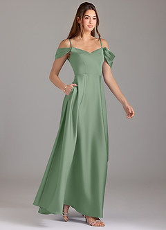 Azazie Marley Brautjungfernkleider Wandelbar A-Linie Schulterfrei Stretch-Satin Kleid Matcha image4