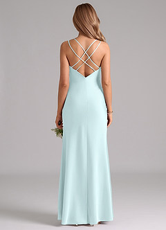 Azazie Suttona Bridesmaid Dresses Sea Glass A-Line Pleated Stretch Satin Dress image3