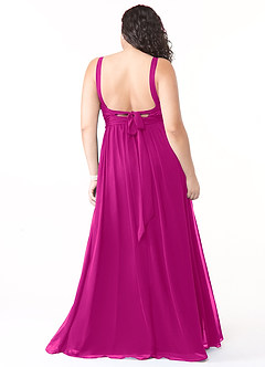Azazie Aziza Vestidos de damas de honor Vestido de Fucsia de Gasa de Corte en A con Cuello en V Plisado image8